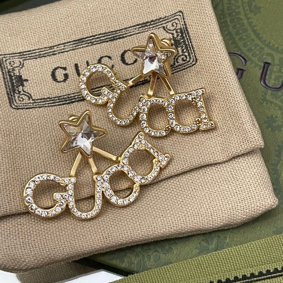 NIB GUCCI CRYSTAL EARRINGS WITH POUCH BOX AND BAG - Picture 1 of 6